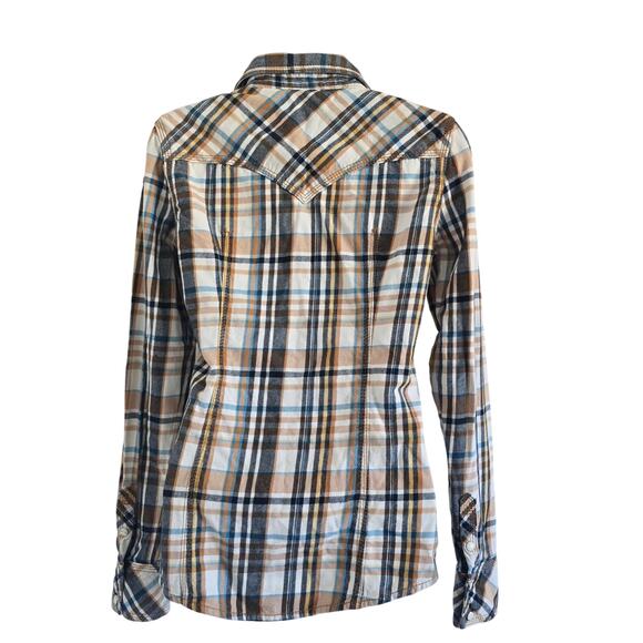 True Religion Womens Plaid Y2K Western Shirt Size XS Brown Pearl Snap Button - Picture 4 of 8